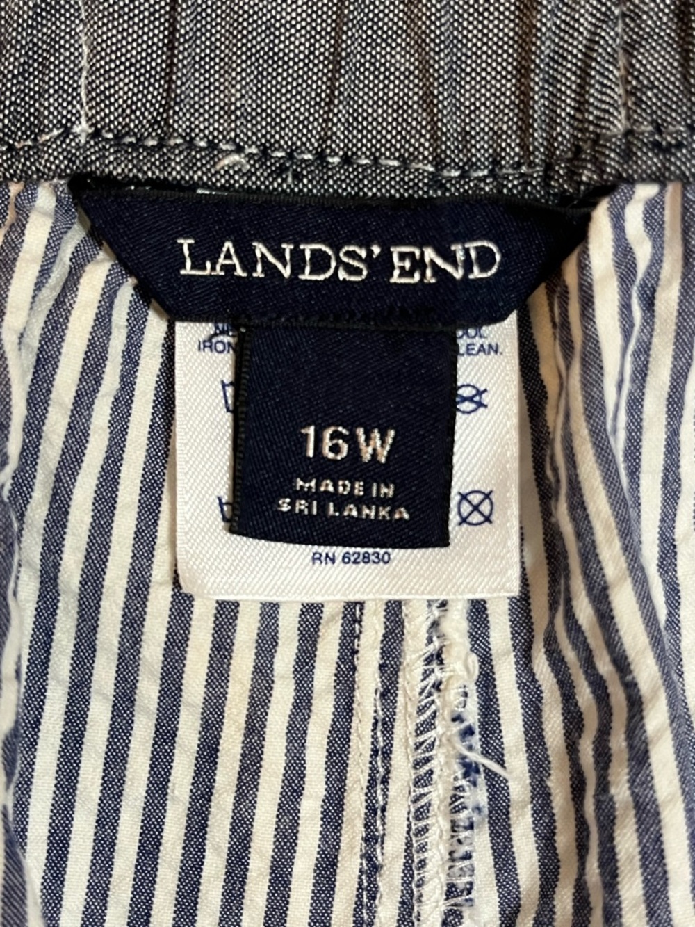 Lands' End Navy and White Vertical Striped 100% Cotton Pants size 16W - Picture 3 of 11